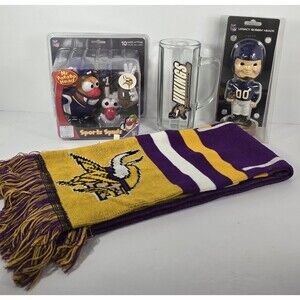 NFL Minnesota Vikings Bobbin Head Scarf Potato Head Beer Mug Set Lot